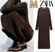 ZARA Cable Knit Long Dress Brown Cotton M Japan