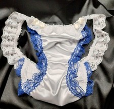 SALE WHITE  SATIN   blue Lace