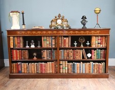 Wide Regency Open Bookcase - Mahogany Inlay Library Study