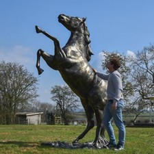 Deluxe Life-Size Rearing Horse Garden Sculpture - Aluminium Outdoor Ornament
