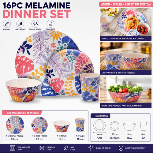 16pc colourful melamine - 16pc,