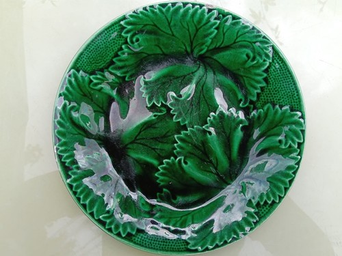 Antique green majolica leaf - antique,