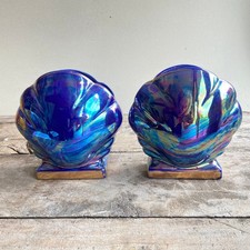 Art Deco Style Blue And Gold Lustre Glaze Clam Shell Vase (Pair) June by Sadler