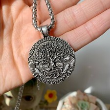  Mens Norse Viking Amulet Fenrir Wolf Celtic Tree of Life Pendant Necklace