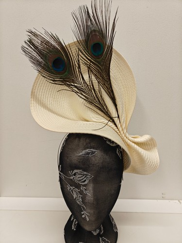 Ivory large straw fascinator - ivory,