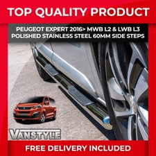 FOR PEUGEOT EXPERT 16> L2 & L3 LWB POLISHED CHROME STAINLESS STEEL SIDE BAR STEP