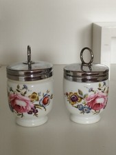 Vintage Royal Worcester Egg Coddler set of 2 White with Roses