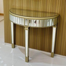 Gold Tone Mirrored Console Table Half Moon Table for Living Room Bedroom Hallway
