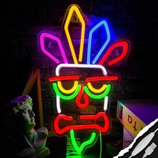 Tiki Mask Neon Led Sign Home Tiki Bar Pub Cocktail Fun Party Gift