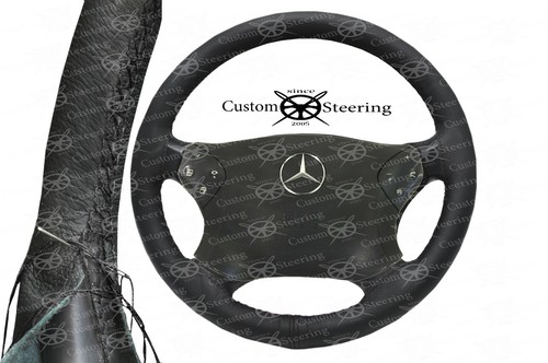 Black leather steering wheel - leather,