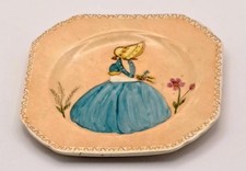 Art Deco Hughes Longport Hand Painted Dish, Lady in Bonnet Rare English Pottery 