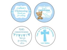 Personalised Christening Stickers For Boys Blue Party Sweet Cone Bag Label