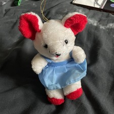 Vintage 1970s 80s Tebro Plush Mouse with Dress - Hanging Ornament Soft Toy
