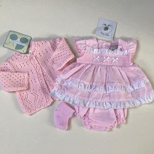 Tiny premature baby girls smocked dress pants cardigan socks outfit 3-5 5-8 lbs