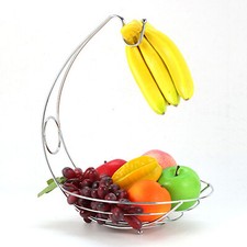 Large Fruit Bowl Holder with Banana Hanger Hook Tree Fruit Bowl Basket Stand