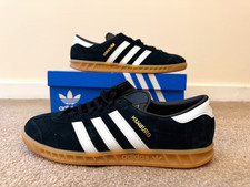 🔥 Adidas Originals Hamburg Trainers Black Gold White Gum Sneakers UK 8.5 🔥
