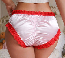 Pink Silky Satin Red Ruffle