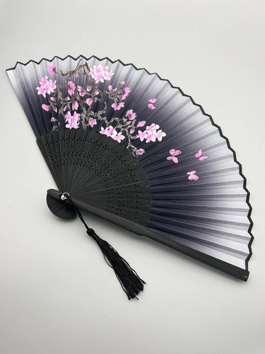 Bamboo folding hand fan with - hand,
