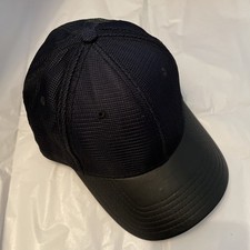 Gentsco GENTS Navy Blue & Black Leather Visor Adjustable Snapback Men's Hat NWT