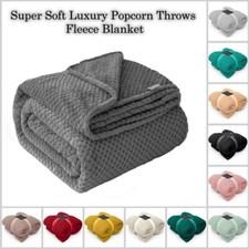 LUXURY FLEECE POPCORN THROW WAFFLE BLANKET TRAVEL SOFA BED WARM COSY EXTRA LARGE