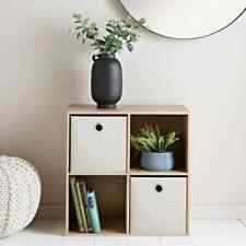 4 Cube, 2 Baskets Wooden Bookcase Shelving Storage Display Shelves Stand Unit