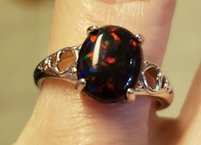 Natural Black Opal Ring Statement 925 Sterling Silver Handmade Fire Opal Rings