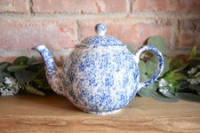 Vintage Arthur Wood Saxony Teapot Blue Spongeware English Country Ceramic 2 Pint