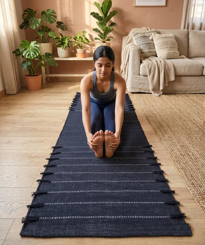 Black yoga mat thick - black,