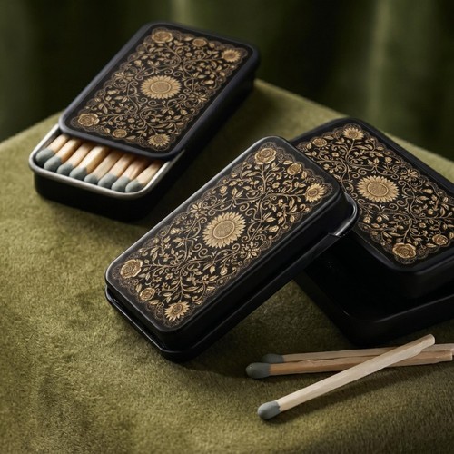 Vintage floral metal matchbox - metal,