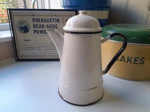 White enamel coffee pot - coffee,