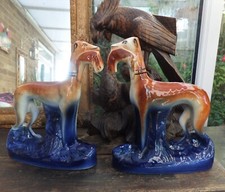 Pottery Greyhound Dogs Rabbits in Mouths Antique  Staffordshire  Ex Hunt Family