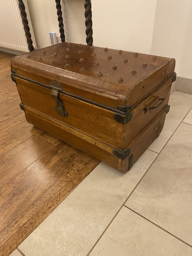 Vintage metal steamer trunk - steamer,