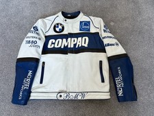 BMW Racing Leather Jacket M Medium - Compaq Castrol Motorsport Biker White Blue