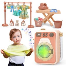 Kids Washing Machine Toy with Light Sound & Button Pretend Play Cleaning Set