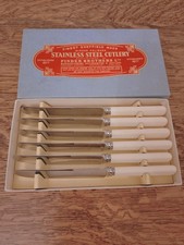 Pristine Vintage Set 6 x Faux Bone Handle DESSERT CUTLERY -Pinder Bros Sheffield