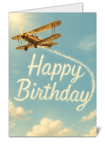 Vintage biplane birthday card - vintage,
