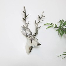 Metal polished silver wall art hanging stag deer head decoration ornament gift