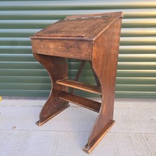 1930s Oak School Writing Desk Slope Flip Top Lid Storage Bureau Vintage Antique