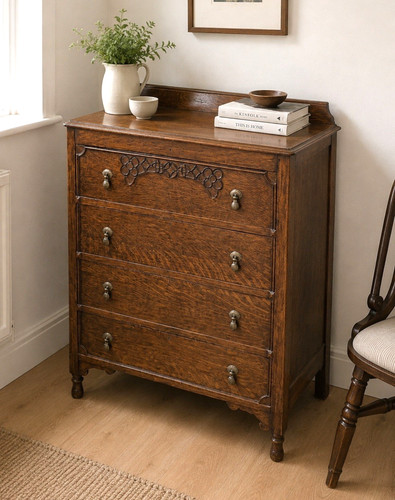 Antique oak chest - drawers, 4