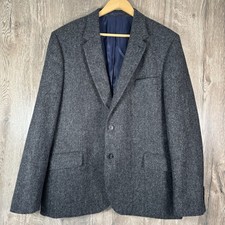 M&S Collection Luxury Mens Moon Wool Tweed Jacket Blazer Size 48 Chest Charcoal