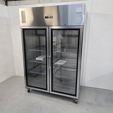 Double Door Glass Display Fridge Commercial Kitchen Stainless Steel 1200 Litr...