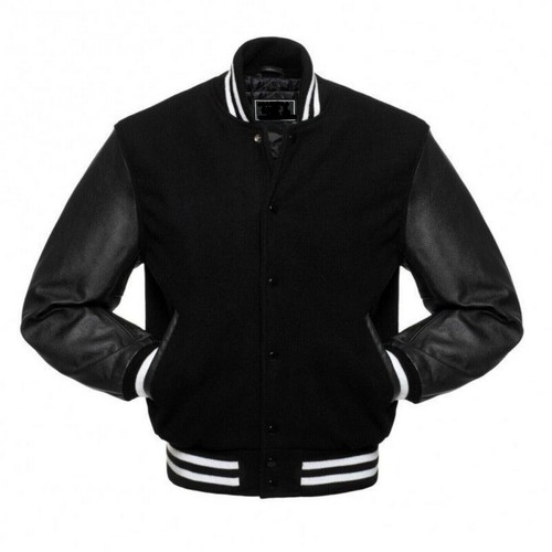 Black wool real leather sleeve - black,