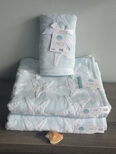 4pc CARO Home 2 Bath and 2 Hand Towels Light Blue Starfish Nautical Ocean New!