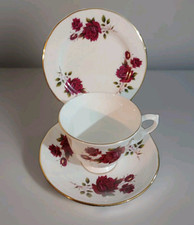 2 x Gainsborough Red Rose Roses Trio Tea Cup Saucer Side Plate Vintage