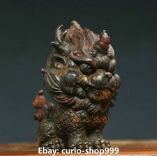 5.5" China Bronze Dragon Beast kylin Kirin Chi-Lin Kilin Qilin unicorn Statue