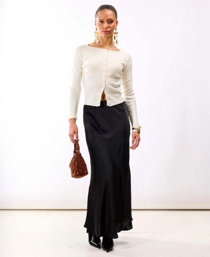 Black satin maxi - black, skirt