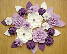 27 - PURPLE  BOUQUET Edible Sugar Paste Flowers Cup Cake Decorations Toppers