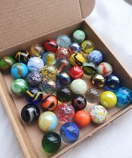 A Random Mixed Selection of 40 Beautiful Glass Marbles, New & Vintage, 14-16mm.