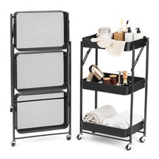 3 Tier Kitchen Trolley Storage Rack Cart Slim Rolling Trolley W/ Wheels & Handle
