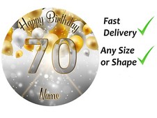 70TH Birthday Cake topper Silver and gold ballons icing or wafer